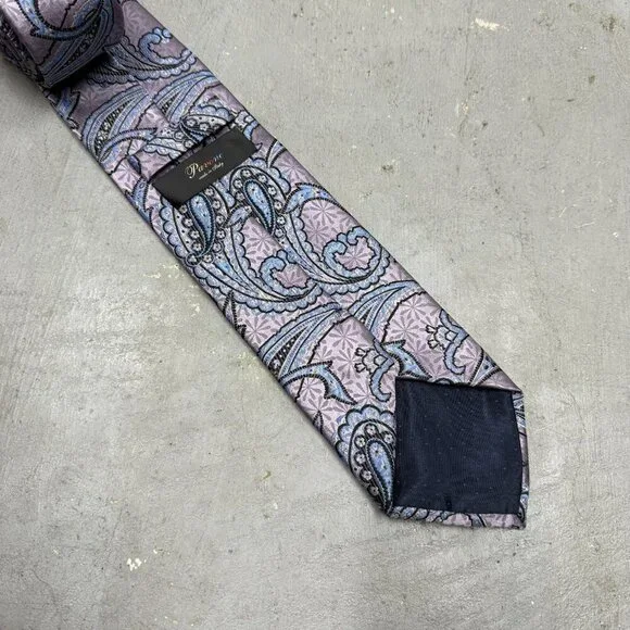 Pavone Paisley Tie 100% Silk Made in Italy Textured Puple/Blue 3.5" - Picture 4 of 8